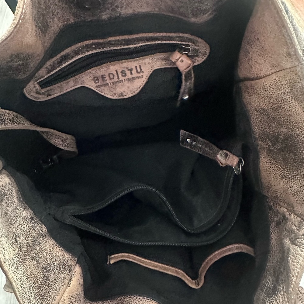 Bed Stu Distressed Brown & Black Leather Shoulder Bag - Picture 4 of 6
